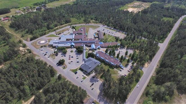 image of the Espanola hospital taken from the air to show the whole health centre 
