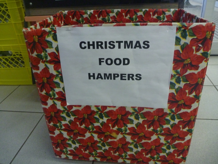 food box wrapped in Christmas paper